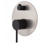 Kaya Wall Diverter Mixer, Matte Black, Large Round Brushed Nickel Plate